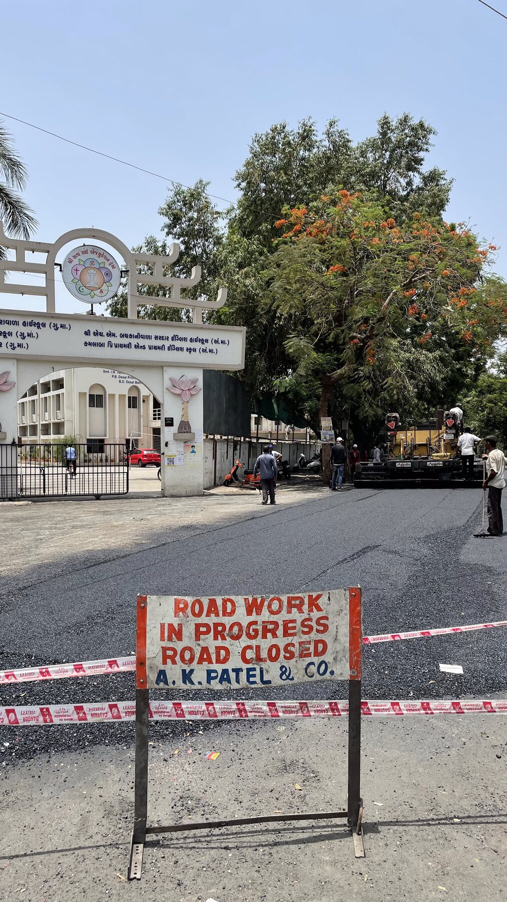 Roadwork underway on a city road
